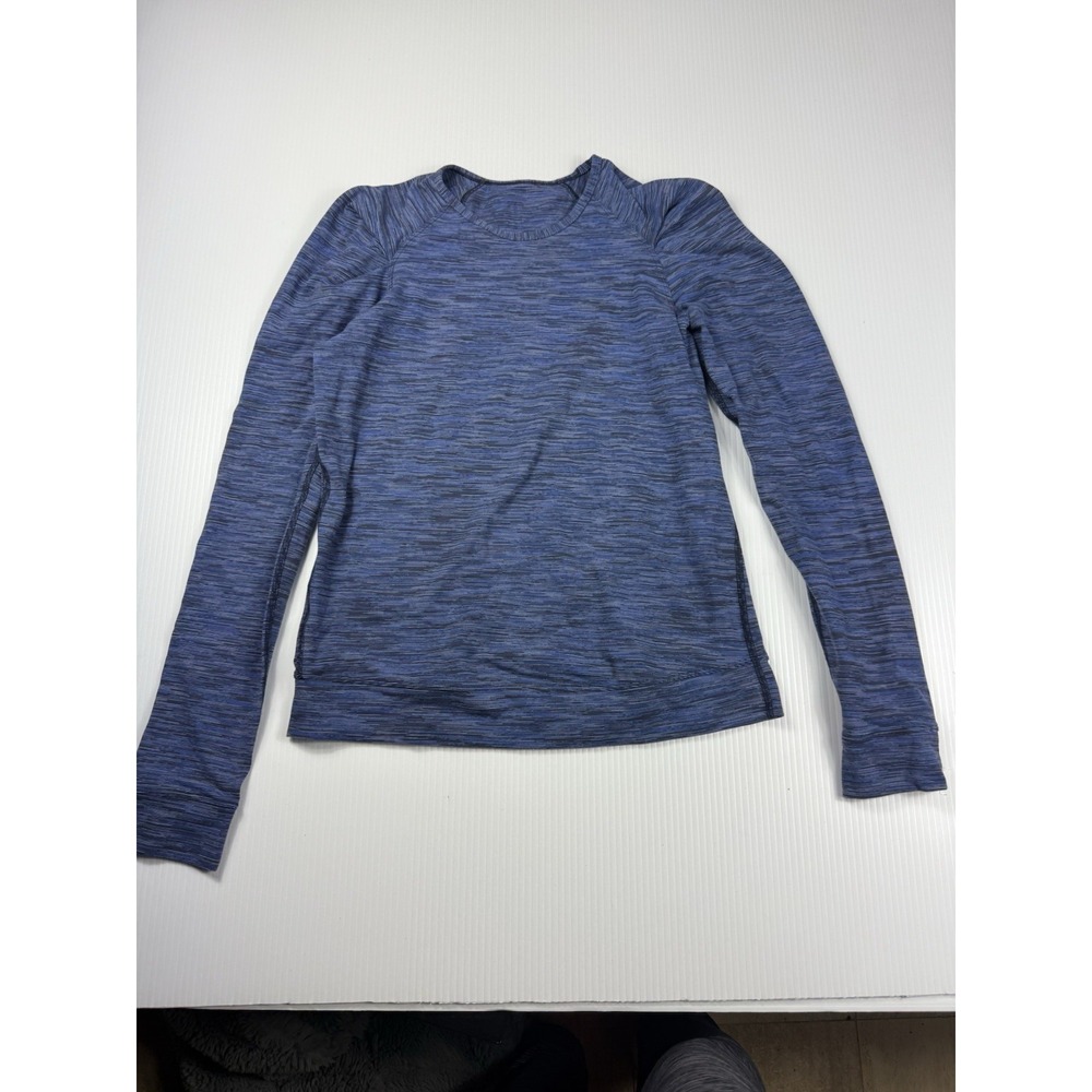 Lululemon long‎ sleeve Ruffle Shoulder Details Top 8 Blue Space Dye